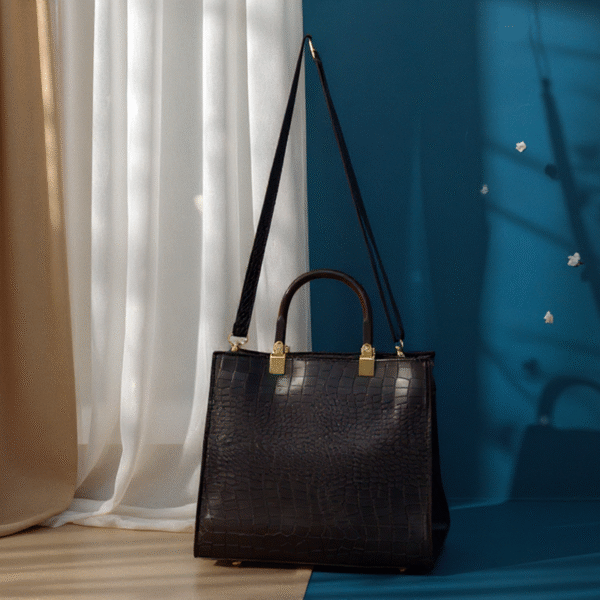 Michael Kors Leather Handbag with Ceralic Handles & Long Strap – Croc Texture - Image 2