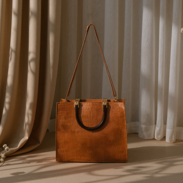 Michael Kors Leather Handbag with Ceralic Handles & Long Strap – Croc Texture - Image 5
