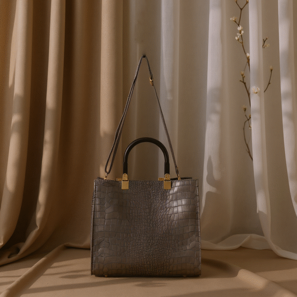 Michael Kors Leather Handbag with Ceralic Handles & Long Strap – Croc Texture - Image 3