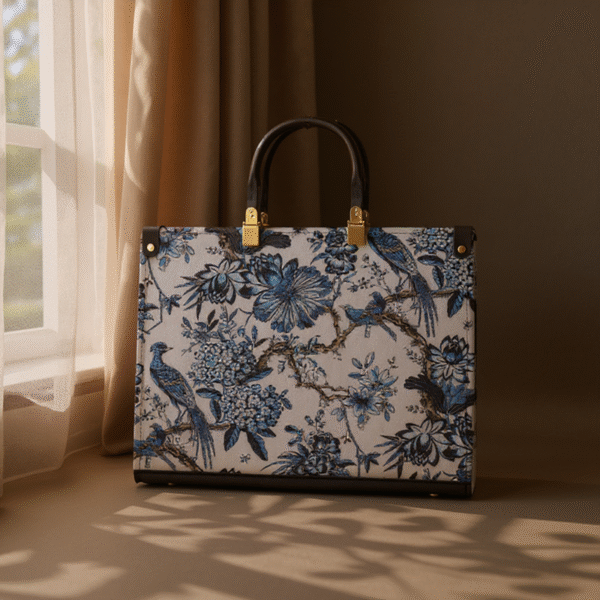 Elegant Floral Fabric Handbag with Ceralic Handles & Long Strap - Image 3
