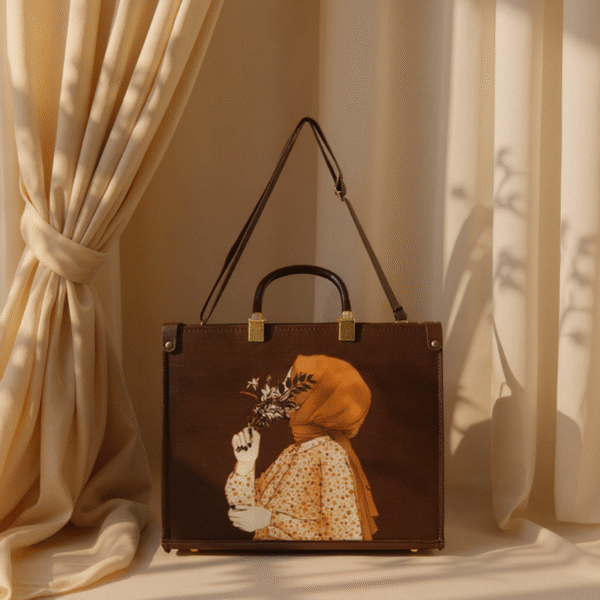 Ceralic Fabric Handbag with Attached Handle & Long Strap – Artistic & Elegant - Image 2