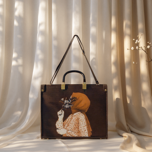 Ceralic Fabric Handbag with Attached Handle & Long Strap – Artistic & Elegant - Image 4